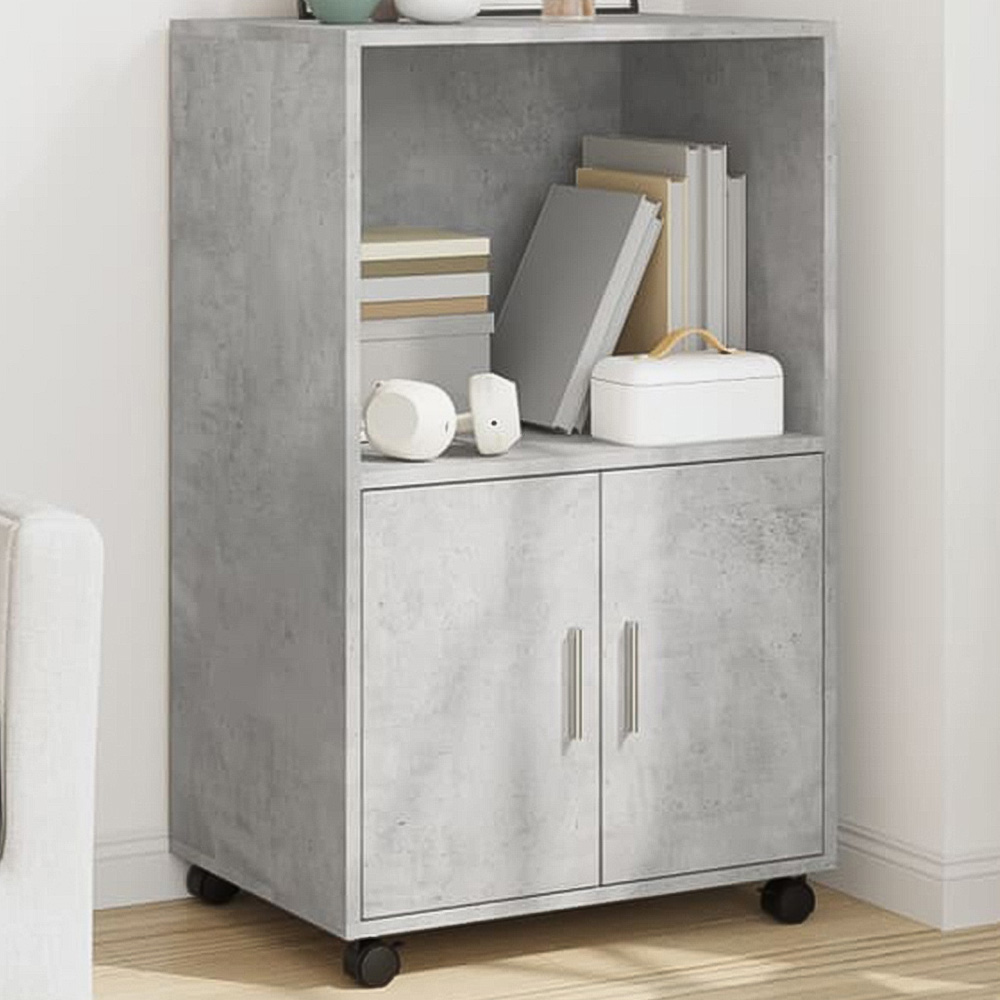 vidaXL 2 Door Single Open Shelf Concrete Grey Rolling Storage Cabinet Image 1