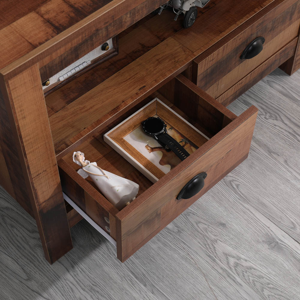 FurnitureHMD 2 Drawer Single Shelf Industrial Style Wooden Corner TV Unit Image 5