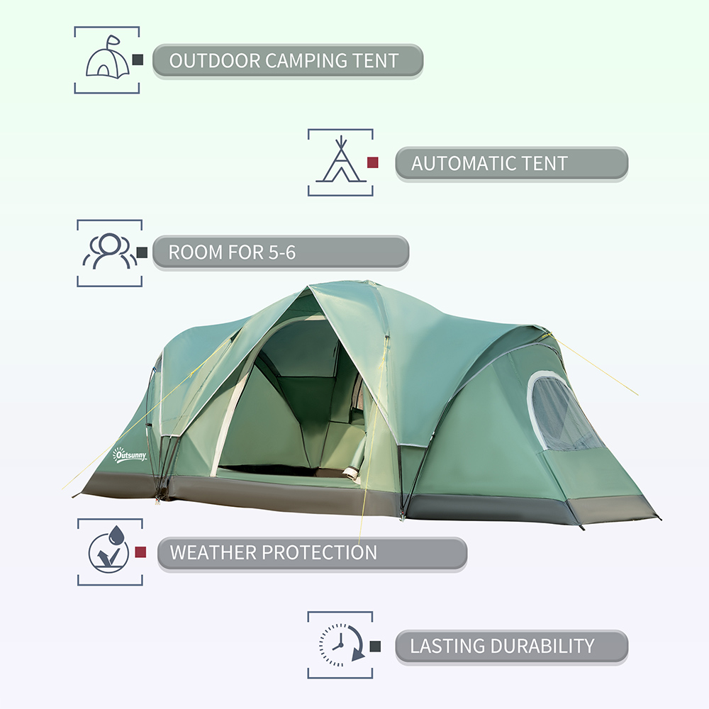 Outsunny 5-6 Person Waterproof Dome Camping Tent Dark Green Image 4