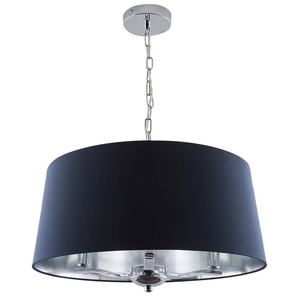 Kliving Giovanna 3 Light Navy Drum Shade Chrome Chandelier Image 1