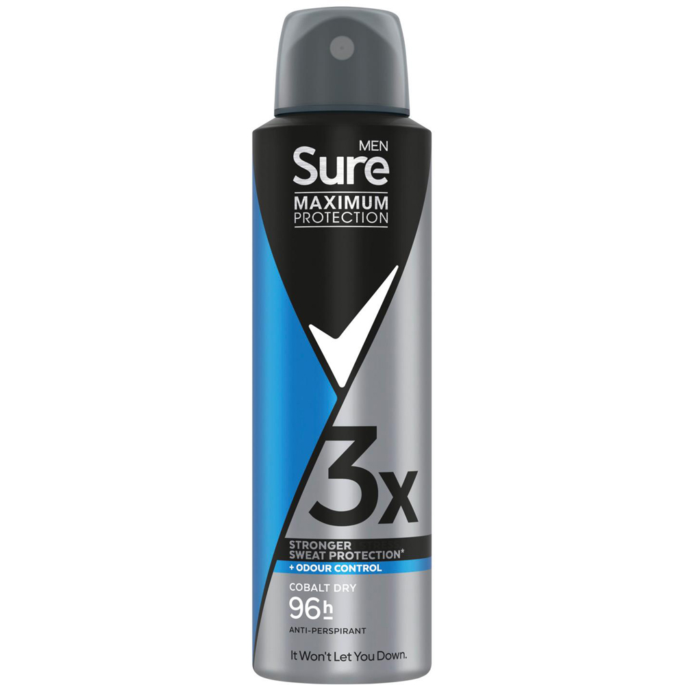 Sure Men 96H Protection Anti-Perspirant Cobalt Dry Deodorant 150ml 12 Pack Image 2