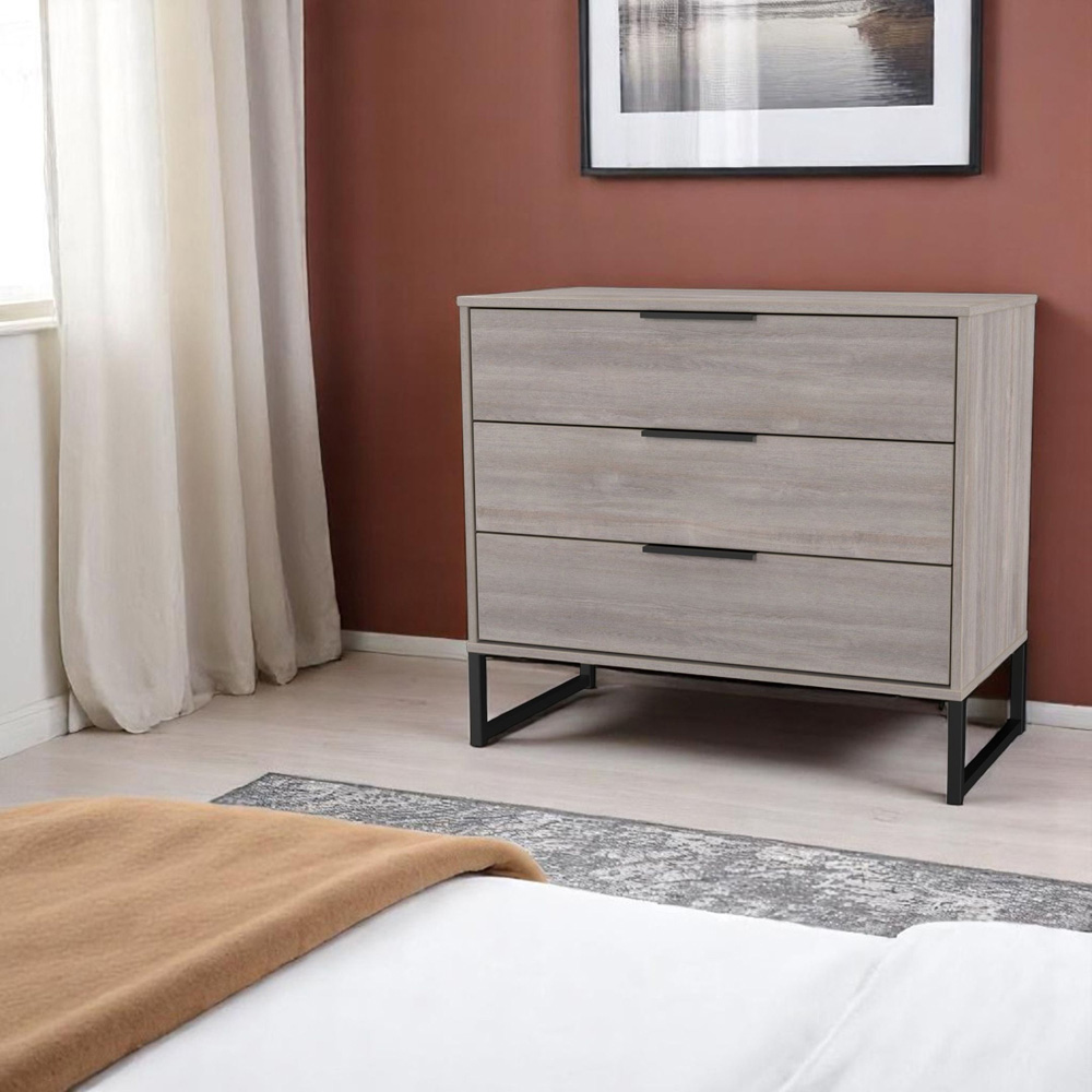 Crowndale Hong Kong 3 Drawer Grey Oak Chest of Drawers Ready Assembled Image 7