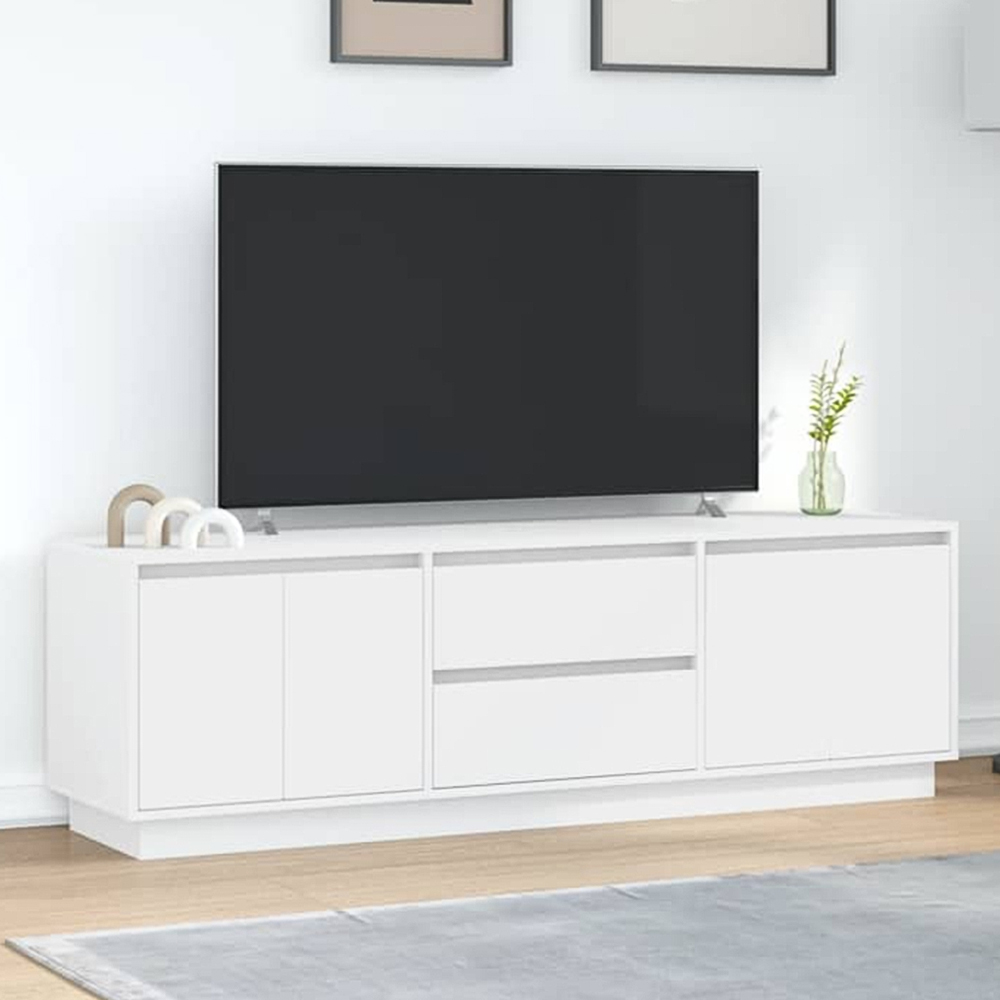 vidaXL 4 Door 2 Drawer White TV Cabinet with LED Lights Image 1