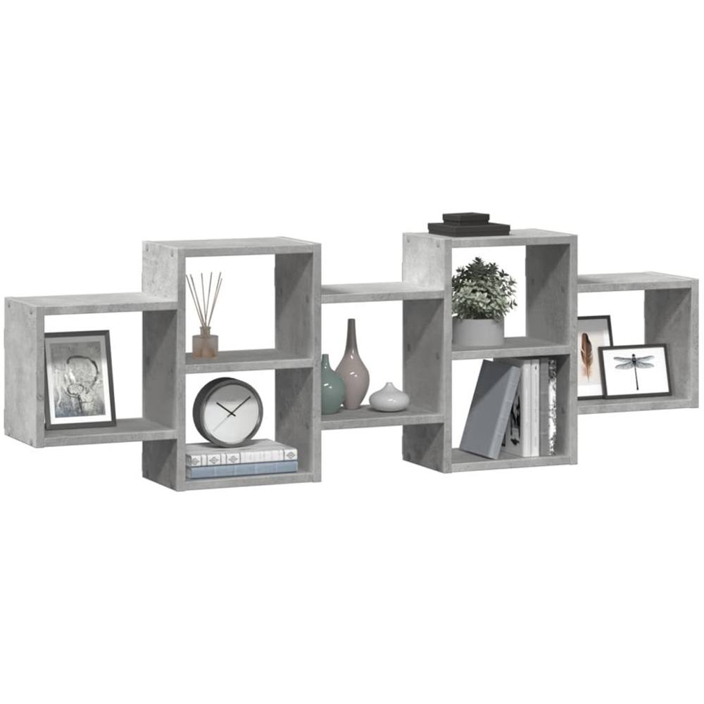 vidaXL 8 Shelf Concrete Grey Floating Wall Shelf Image 2