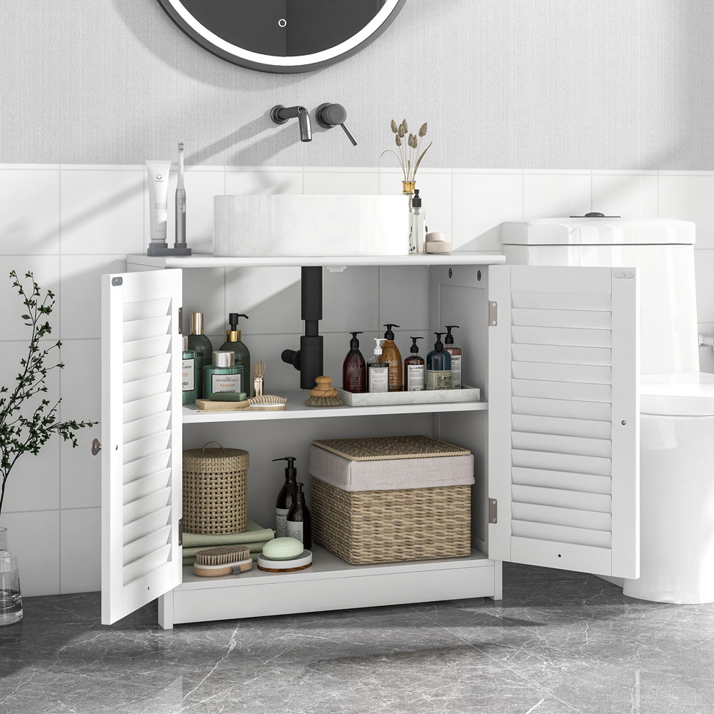 Costway 2 Door White Freestanding Bathroom Vanity Cabinet Image 3