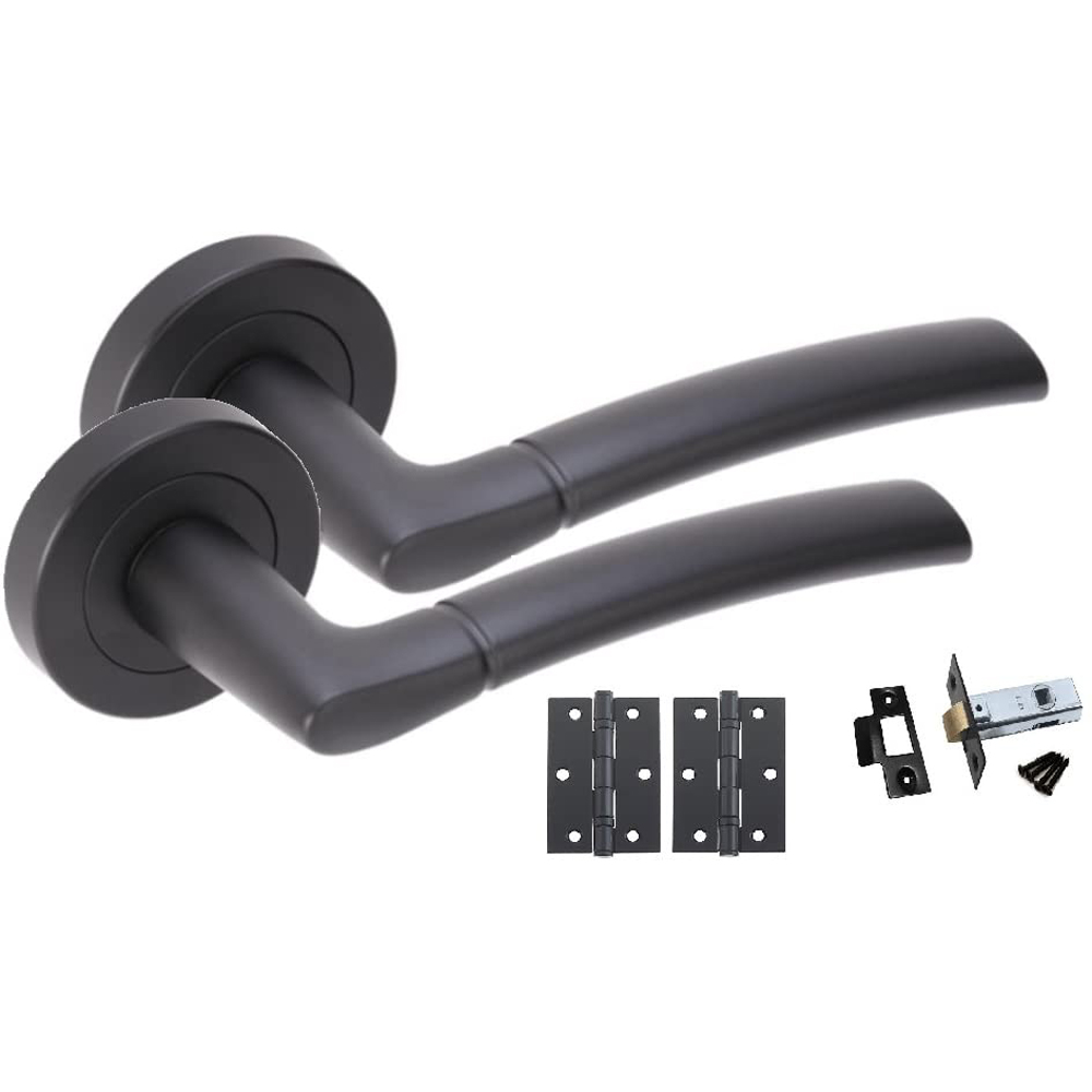 Golden Grace Matt Black Indiana Modern Door Handle Set 6 Pack Image 2