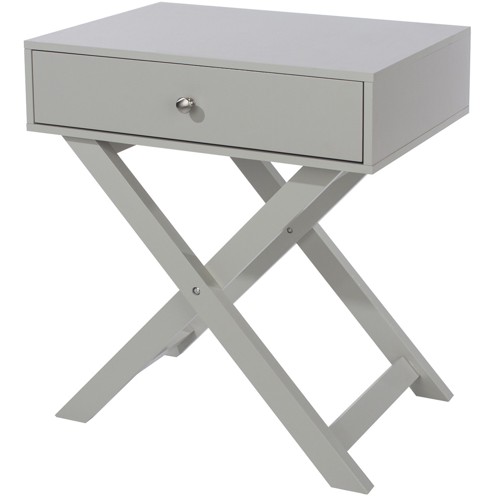 Leighton Single Drawer Light Grey X Legs Bedside Table Image 2