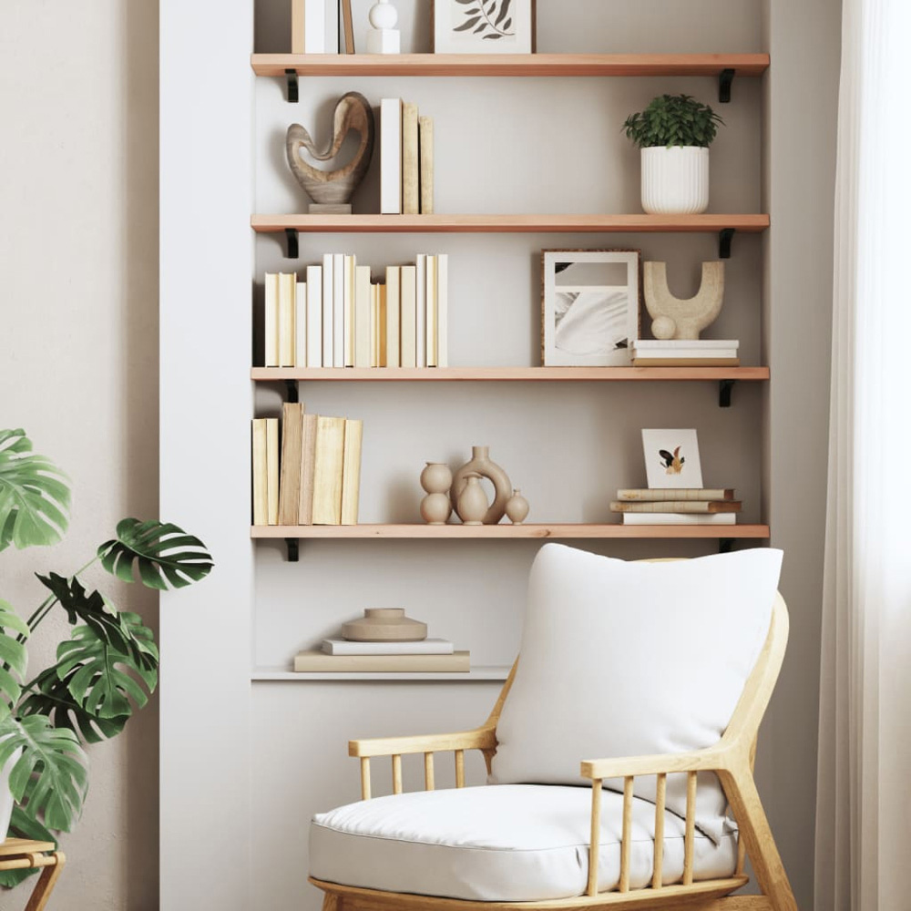 vidaXL 80cm Natural Untreated Solid Oak Wood Floating Wall Shelf Image 2