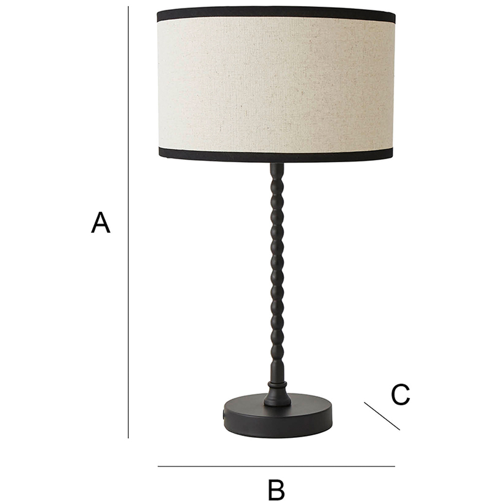 ValueLights Maeve Natural Linen Black Trim Drum Shade Bobbin Table Lamp and Bulb Image 7