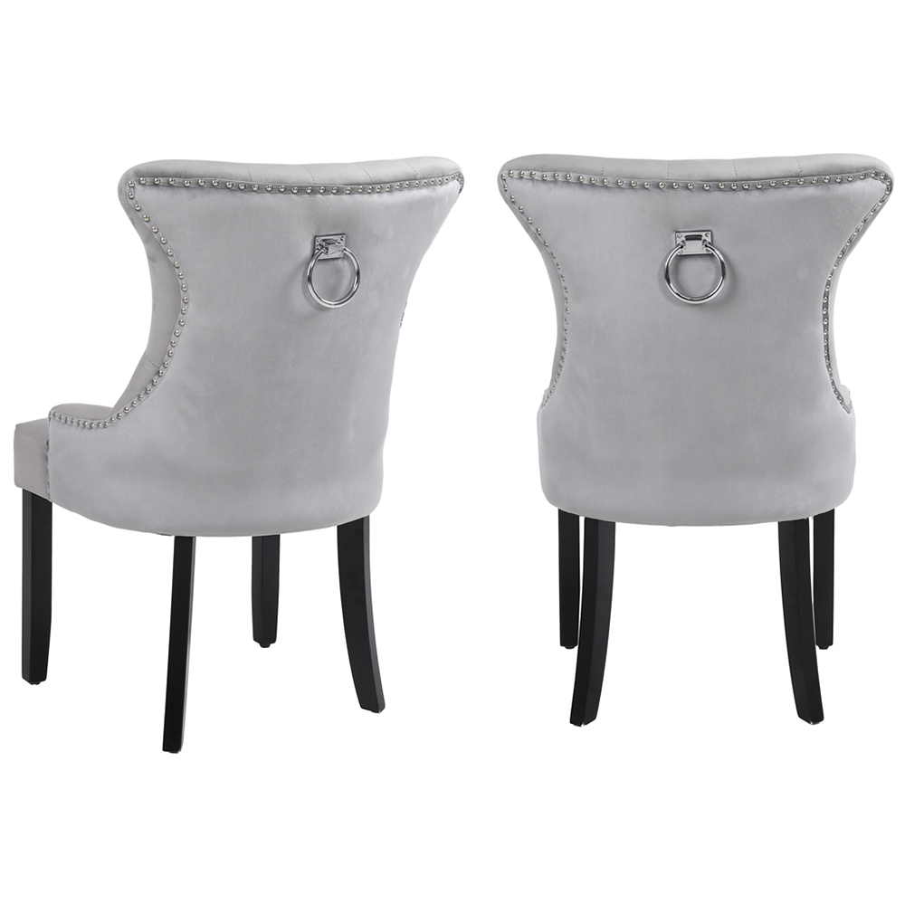 Neo Set of 2 Grey Studded Velvet Dining Chair Image 4