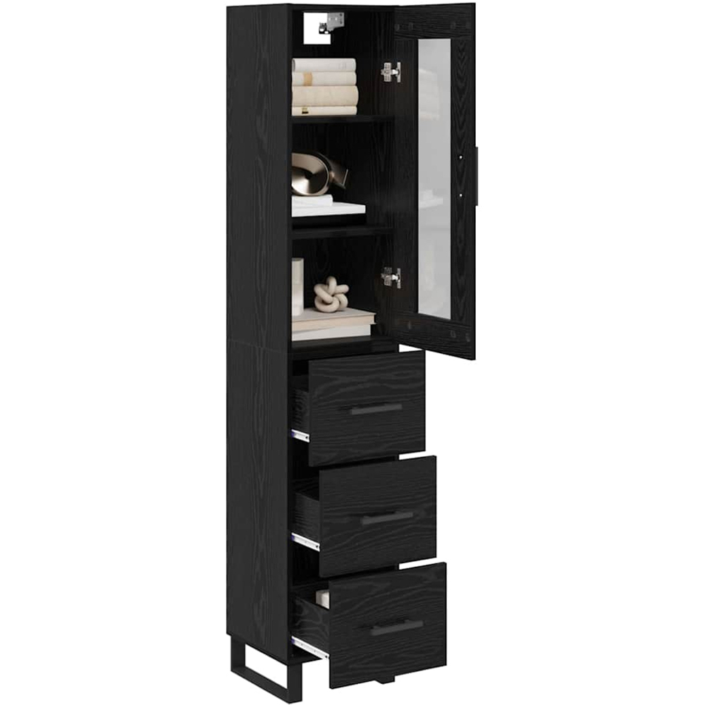 vidaXL Single Glass Door 3 Drawer Black Tall Slim Highboard Image 3