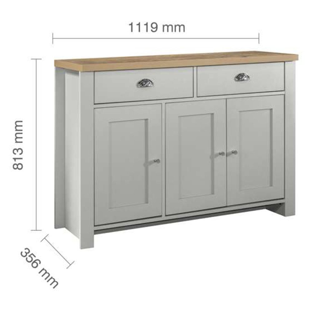 Highgate 3 Door 2 Drawer Grey and Oak Sideboard Image 6