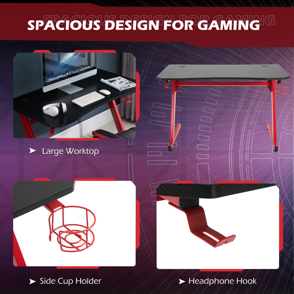 Portland Gaming Desk with Cup Holder Black and Red Image 4