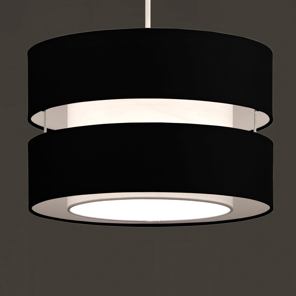 Kliving 2 Tier Black Fabric Shade Pendant Light Image 3