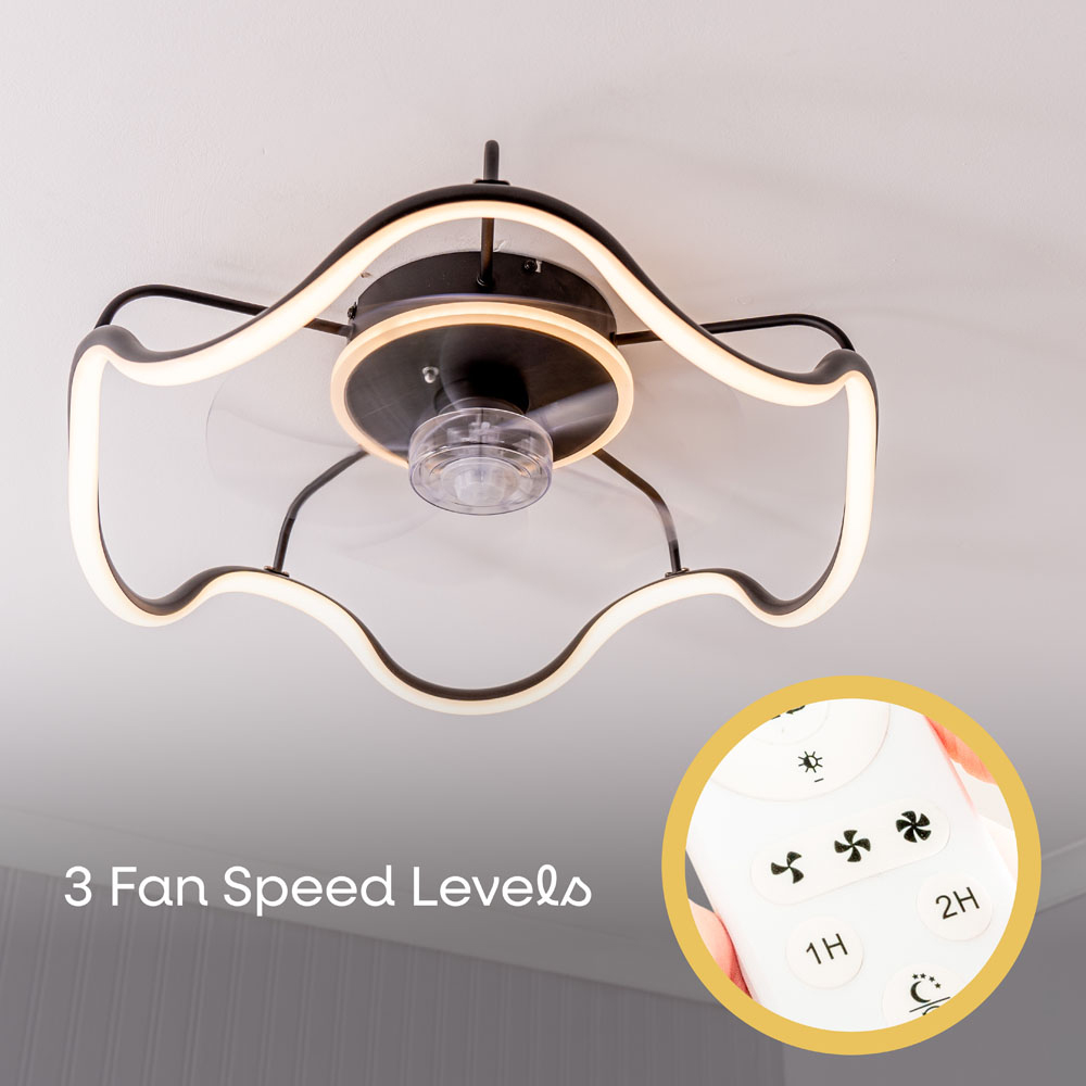 ValueLights Infinity Matt Black Wave Integrated LED Ceiling Fan with Remote Control Image 5