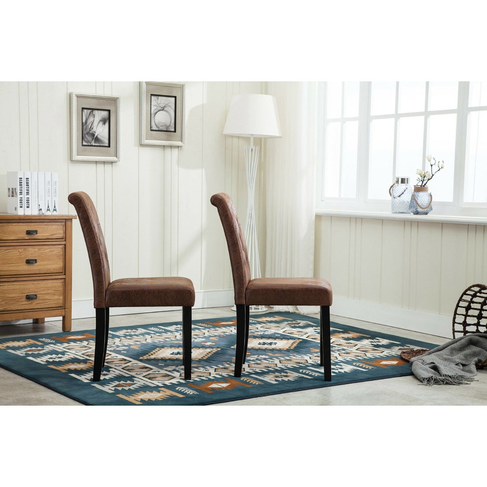 Brown Set of 2 Tufted Button Back Fabric Dining Chair Image 4