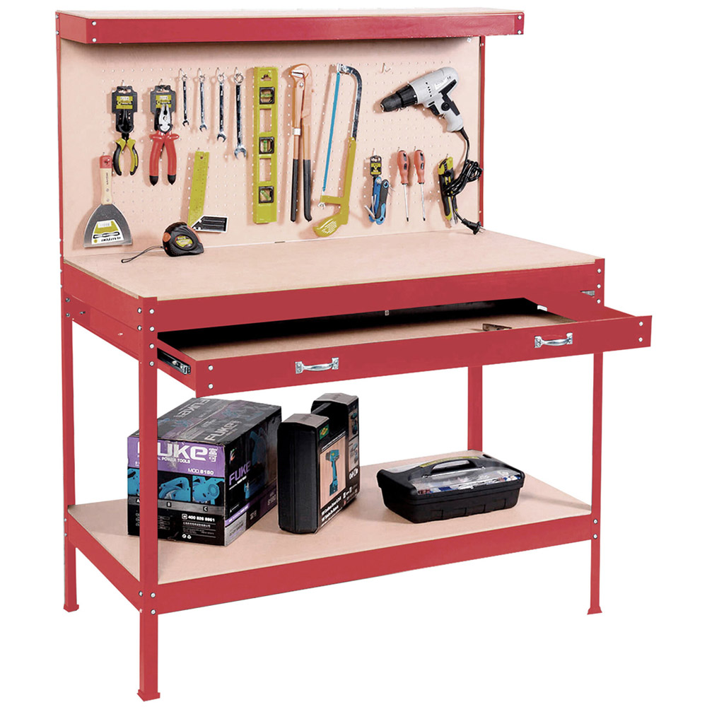 Neo Red Heavy-Duty Steel Pegboard Drawer Workbench Image 1