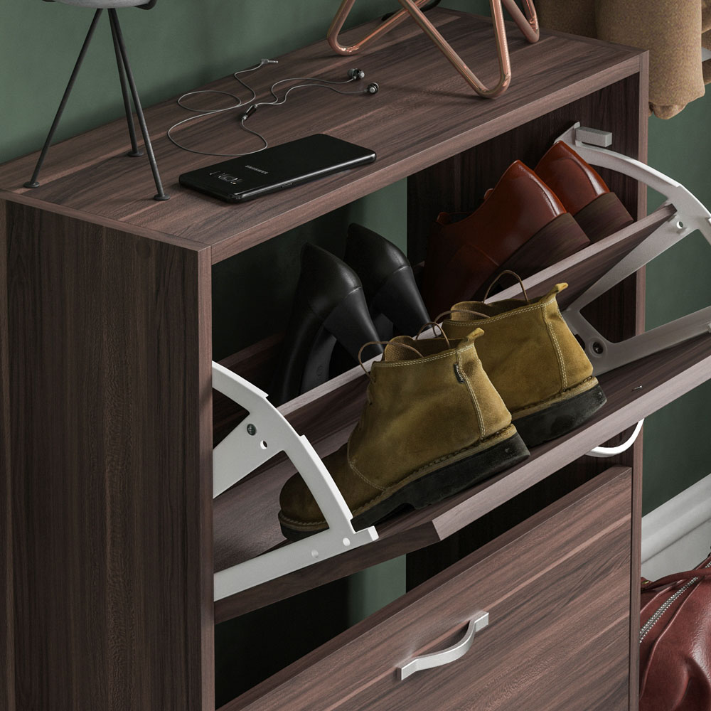 Home Vida Walnut 2-Drawer Shoe Cabinet Rack Image 3