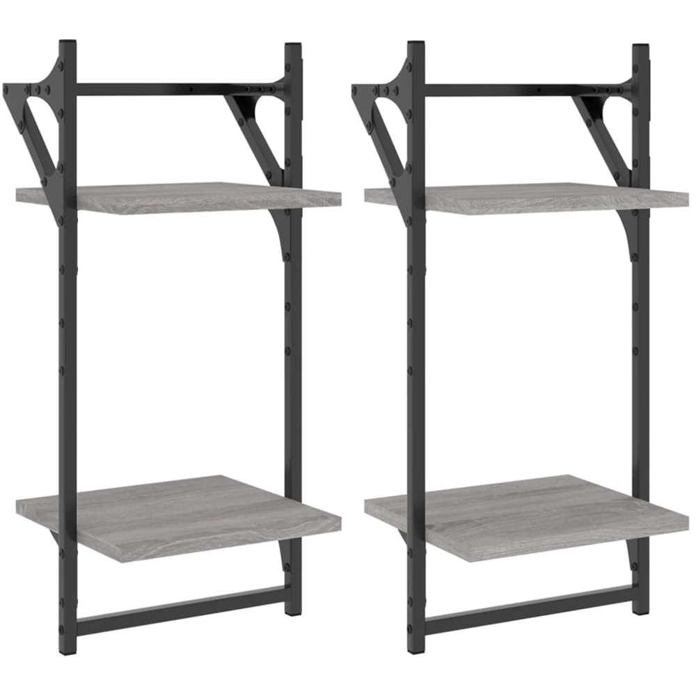 vidaXL 2-Tier Grey Sonoma Wall Shelf with Bars Set of 2 Image 2