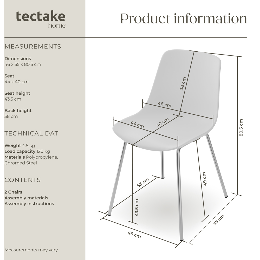 tectake Mave Set of 2 White and Chrome Dining Chair Image 9
