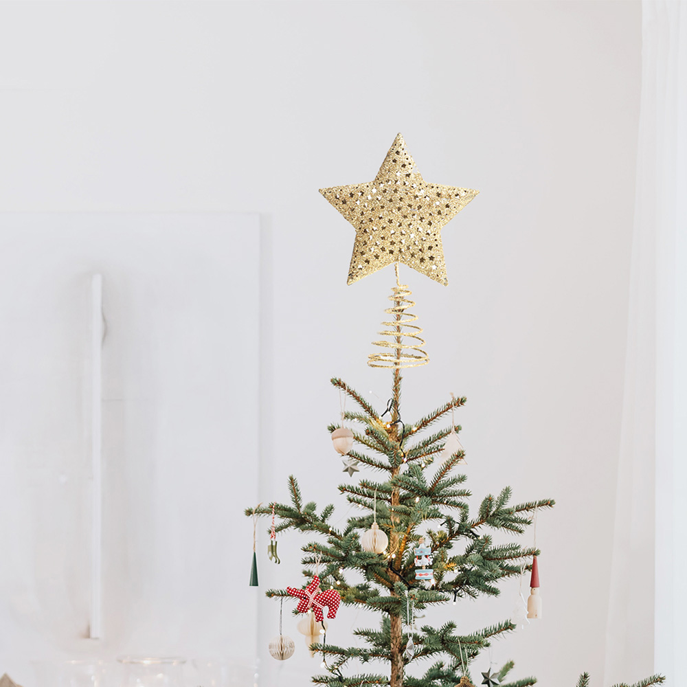 Living and Home Gold Glitter Star Christmas Tree Topper 16 x 12cm | Wilko