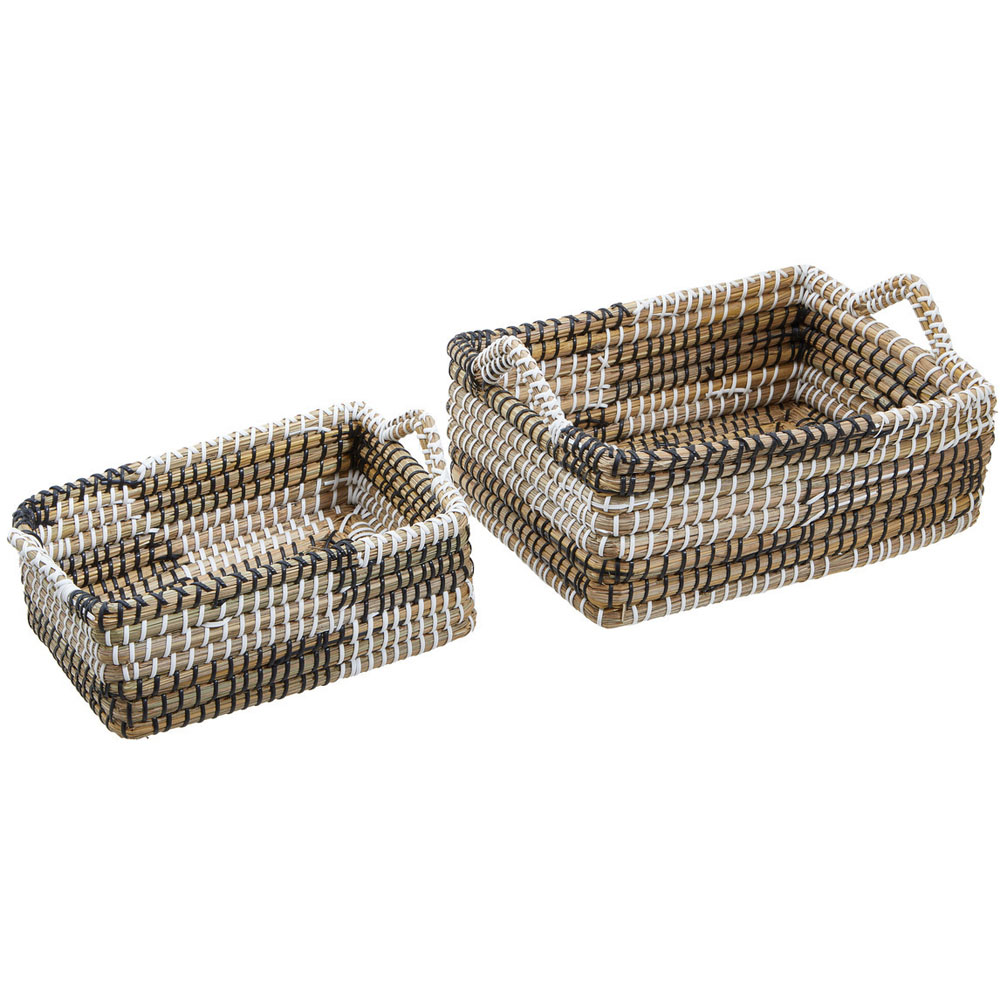 Premier Housewares White and Black Square Straw Basket Set of 2 Image 1