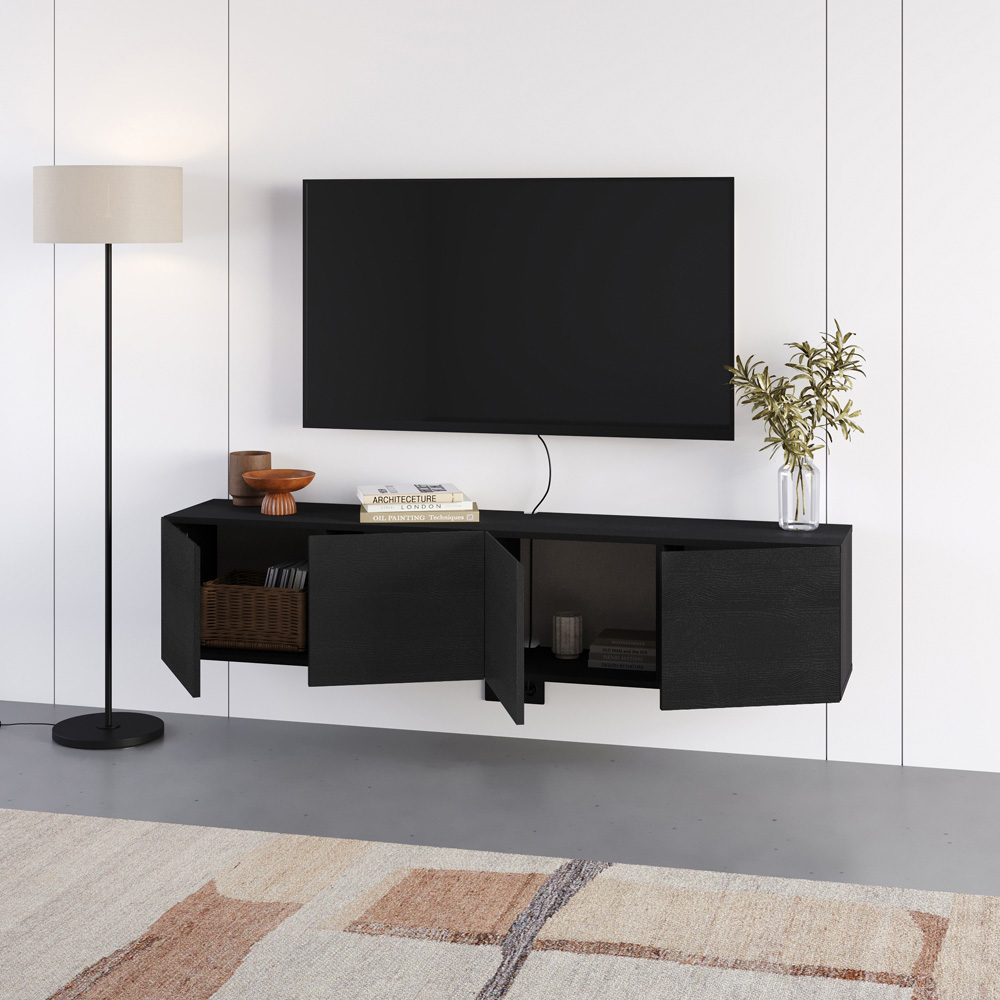 Decortie Combe 4 Door Black Wood Wall-Mounted TV Unit Image 4