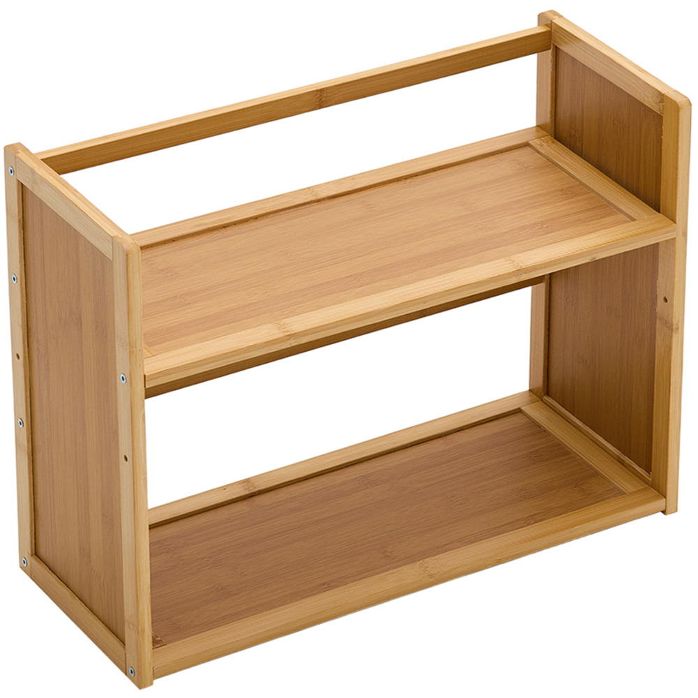 Living and Home 2 Shelf Natural Bamboo Desktop Bookshelf with Guardrail ...