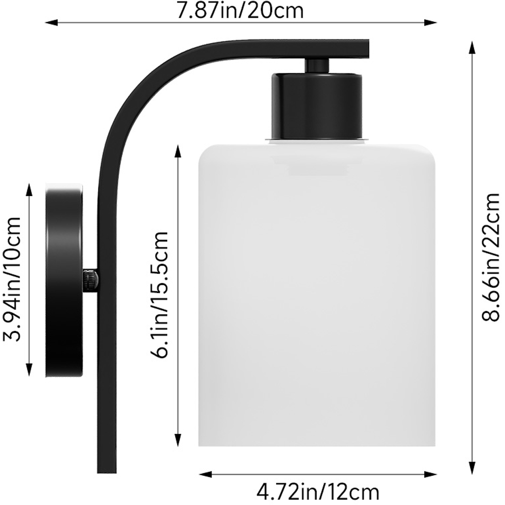 Living and Home White Glass Shade Black E27 Wall Light Image 8