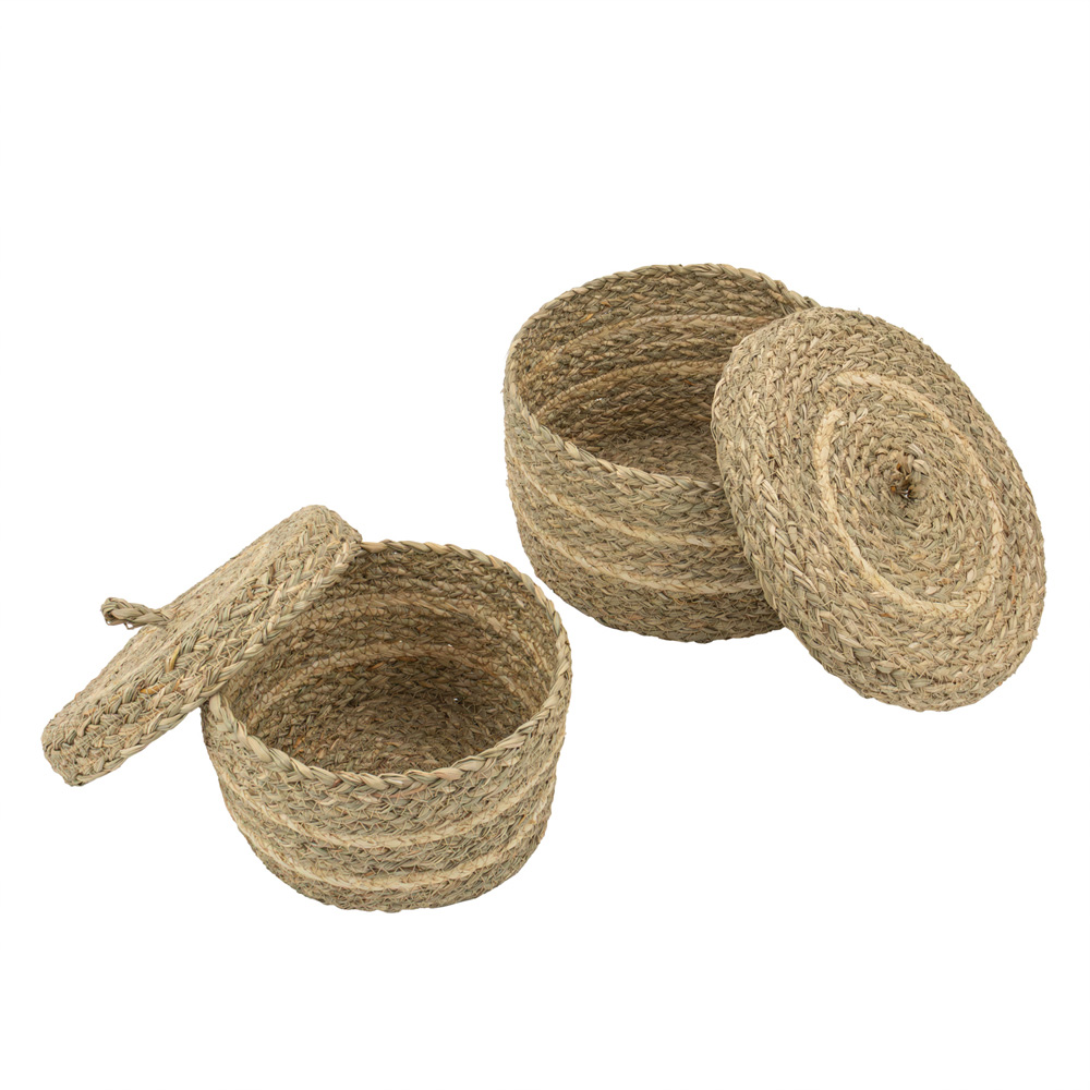 JVL Palma Maize Natural Round Storage Basket with Lid 2 Pack Image 3