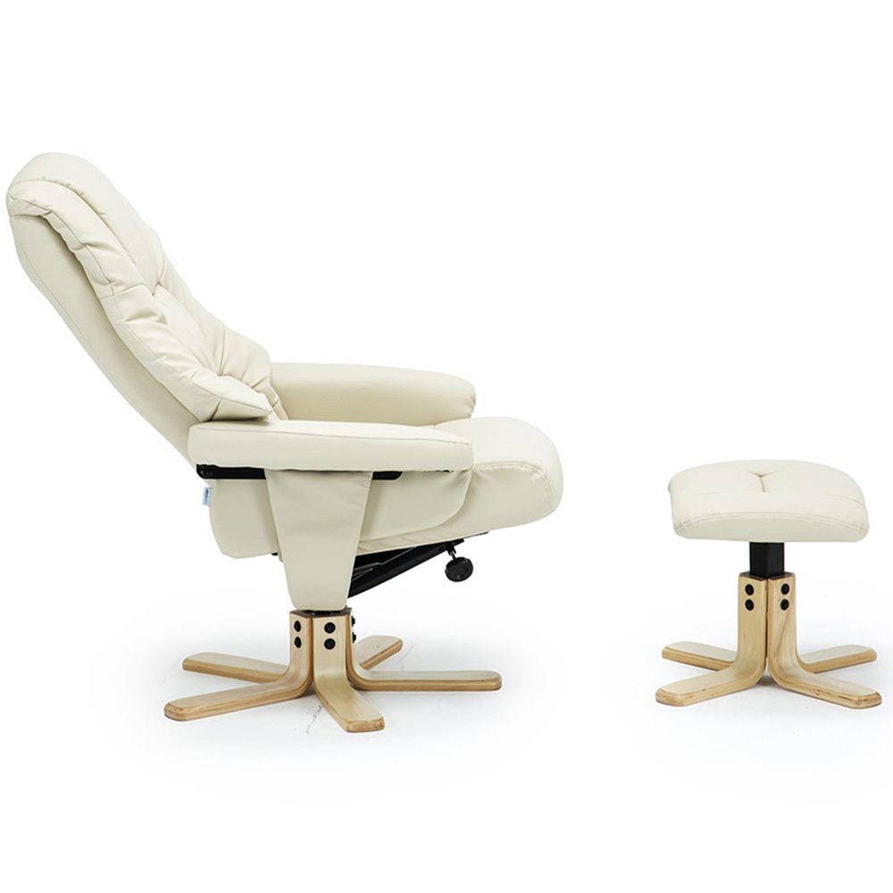 Furniture Online Sorento Cream Bonded Leather Swivel Recliner Chair with Footstool Image 4