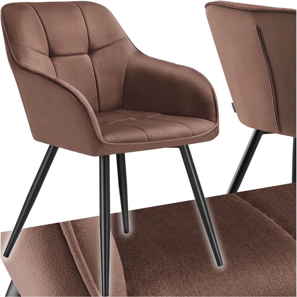 tectake Marilyn Brown and Black Velvet Quilted Dining Chair with Armrest Image 2