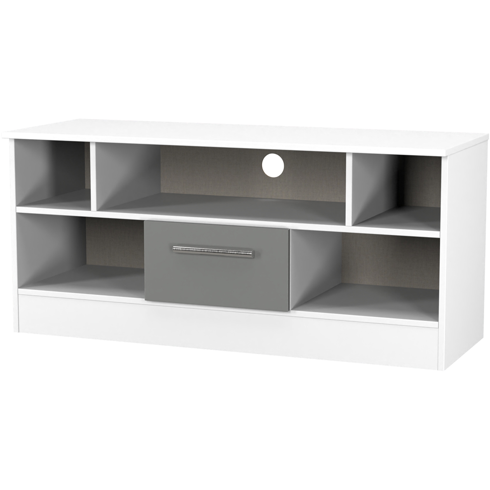 Crowndale Contrast Single Drawer Grey Matt and White TV Unit Ready Assembled Image 4