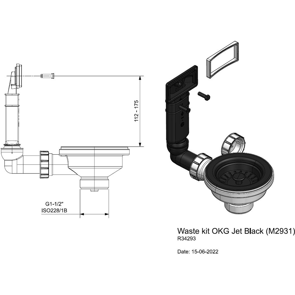 Reginox M 2931 Jet Black Waste Kit Image 5