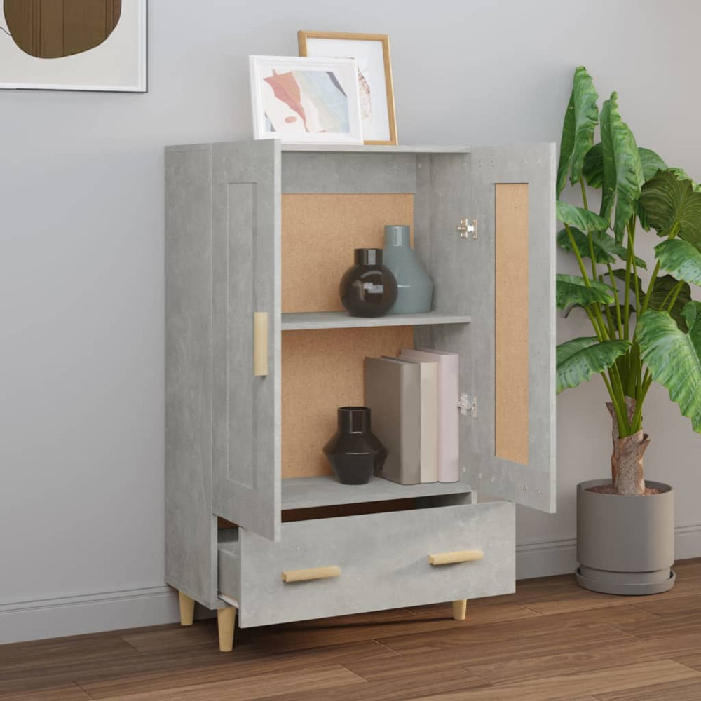 vidaXL 2 Door Single Drawer Concrete Grey Highboard with Wooden Handles Image 3