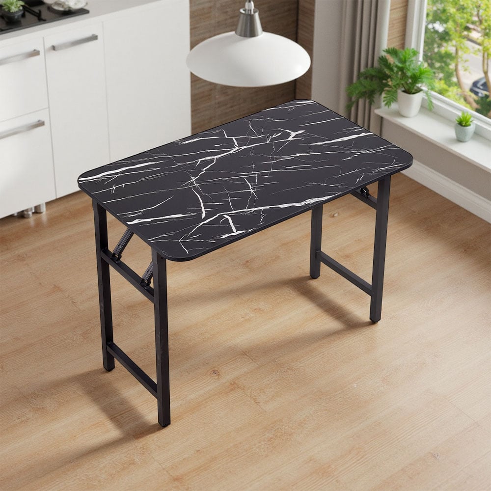 Living and Home 4 Seater Black Marble Foldable Dining Table with Adjustable Feet Image 8