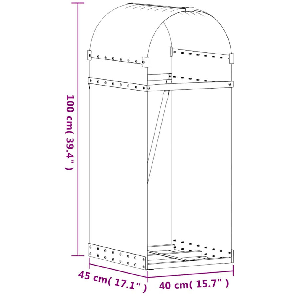 vidaXL Brown Galvanised Steel Firewood Log Holder 100 x 40 x 45cm Image 7