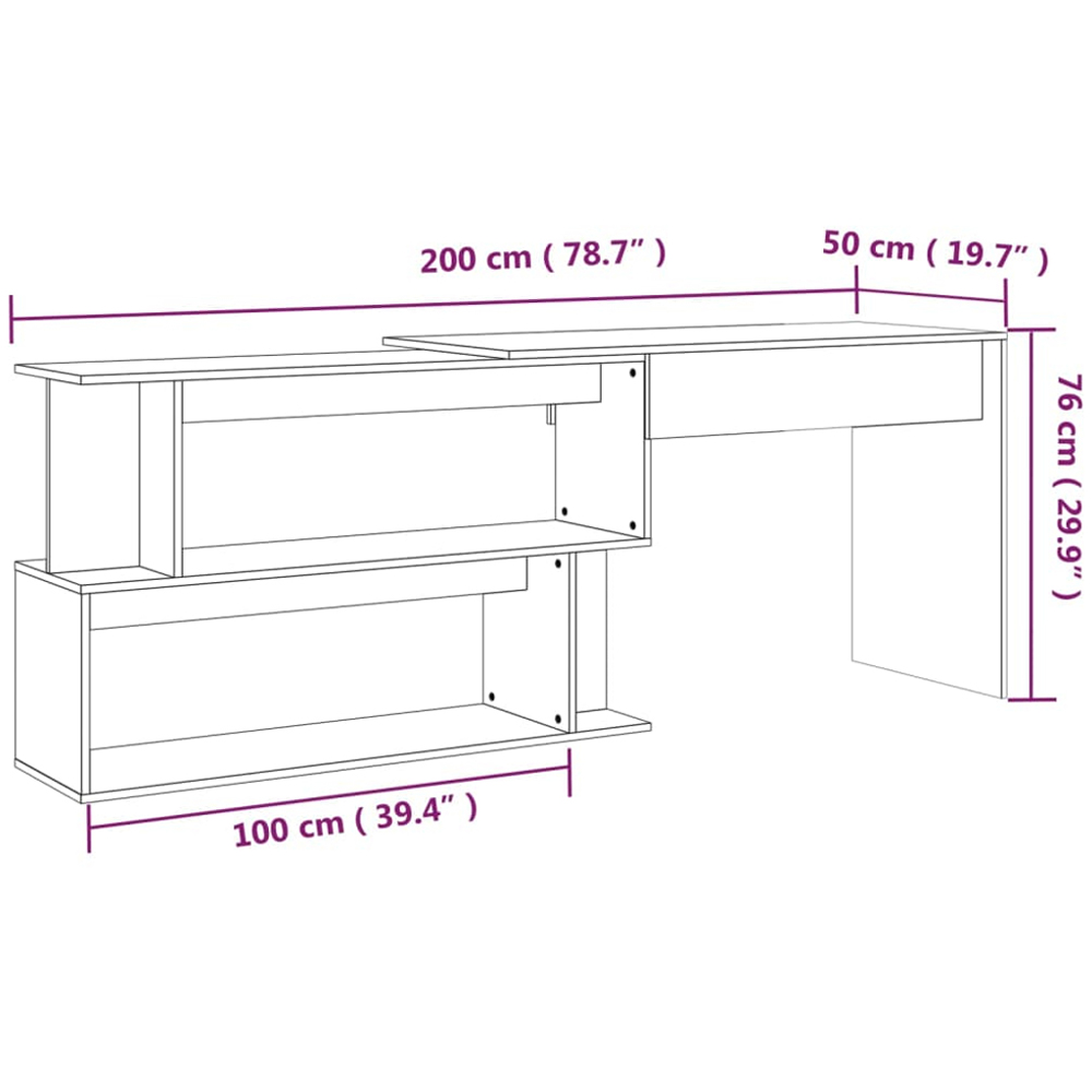 vidaXL 2 Shelf Rotatable Corner Office Desk Brown Oak Image 9