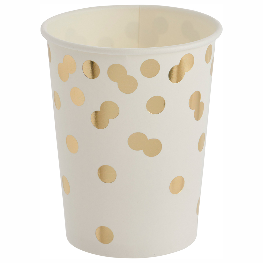 Wilko Gold Confetti 9oz Paper Cups 8pk Image 3