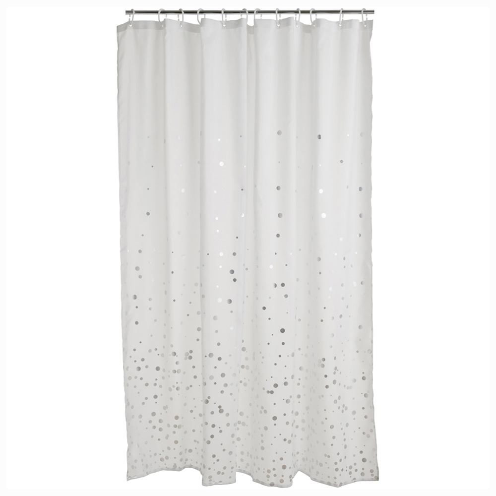 Wilko  Shower Curtain Silver Dots 180 x 180cm Image 1