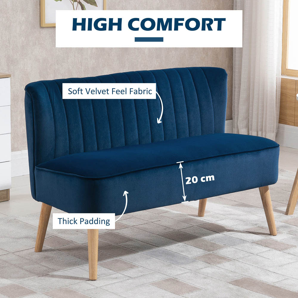 Portland 2 Seater Dark Blue Velvet Feel Foam Padded High Back Sofa | Wilko