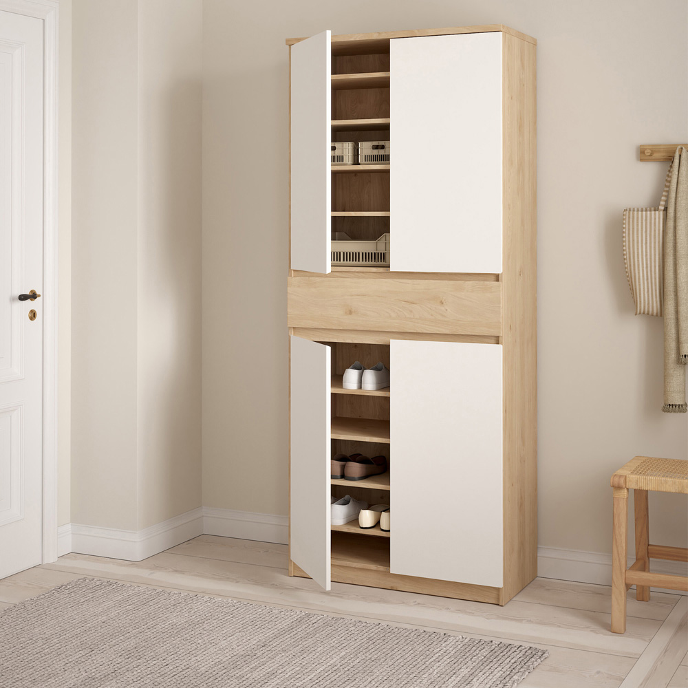 Florence 4 Door Single Drawer Jackson Hickory Oak and White Shoe Cabinet Image 6