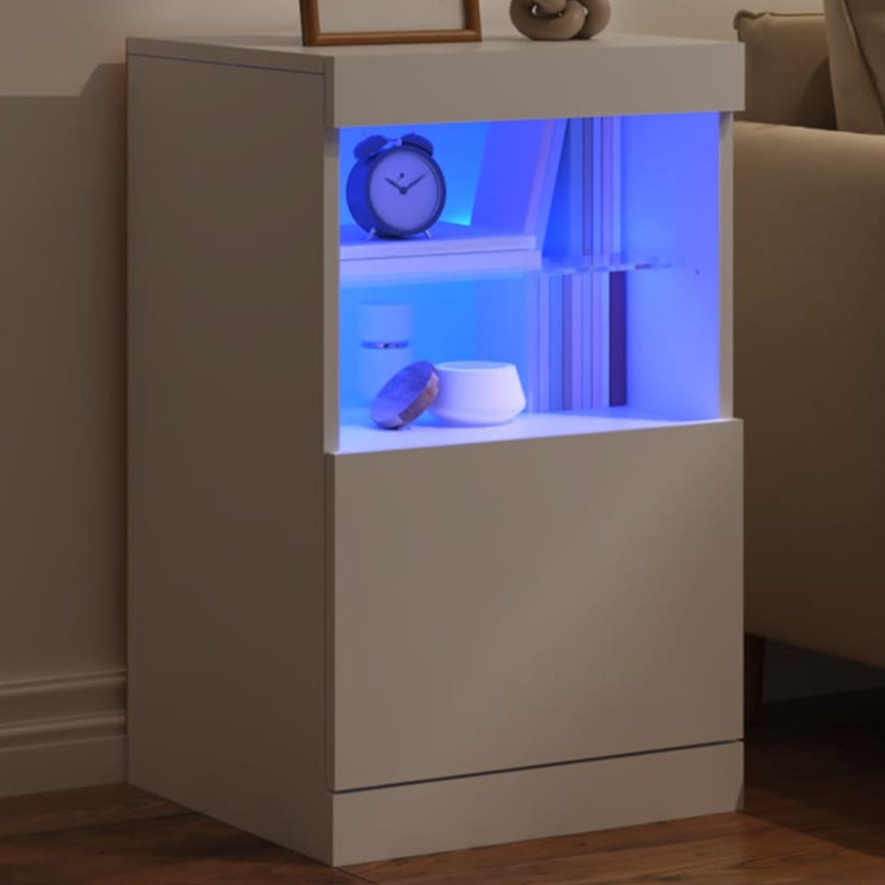 vidaXL Single Door 2 Shelf White LED Sideboard Image 1