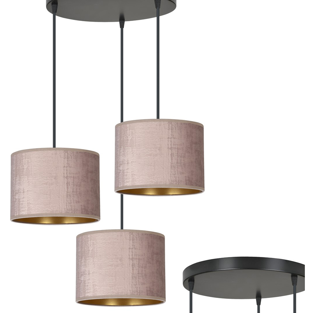 Emibig Hilde 3 Light Pink Shade Black E27 Ceiling Pendant Light Image 3