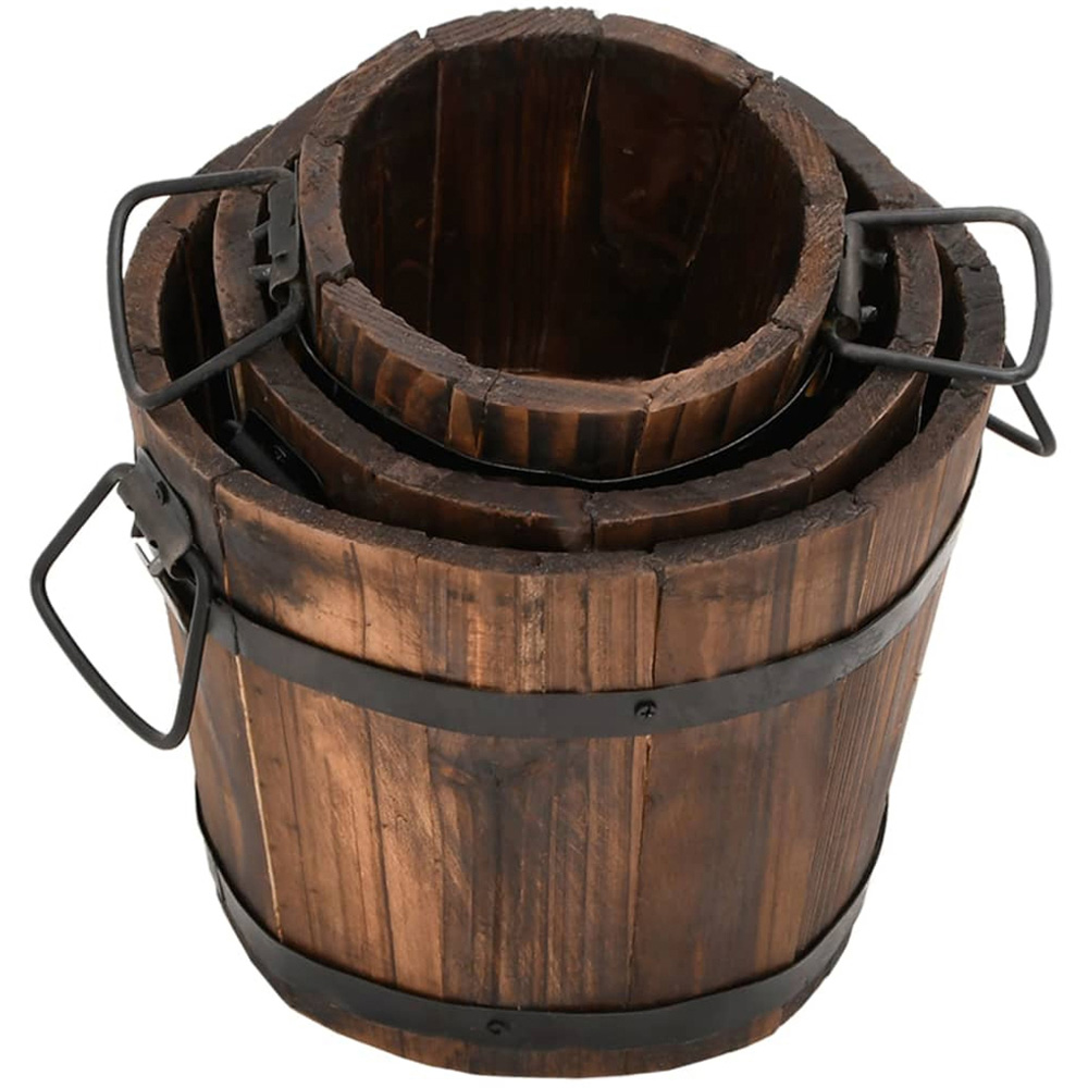vidaXL 3 Piece Brown Solid Fir Wood Bucket Planter Set Image 2