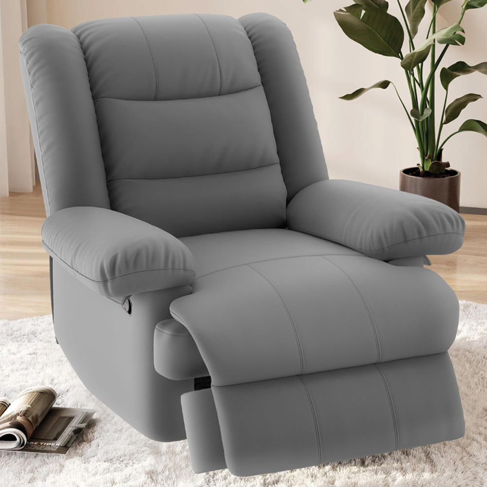 Rattrix Grey PU Leather Manual Reclining Chair with Padded Backrest and Retractable Footrest Image 1