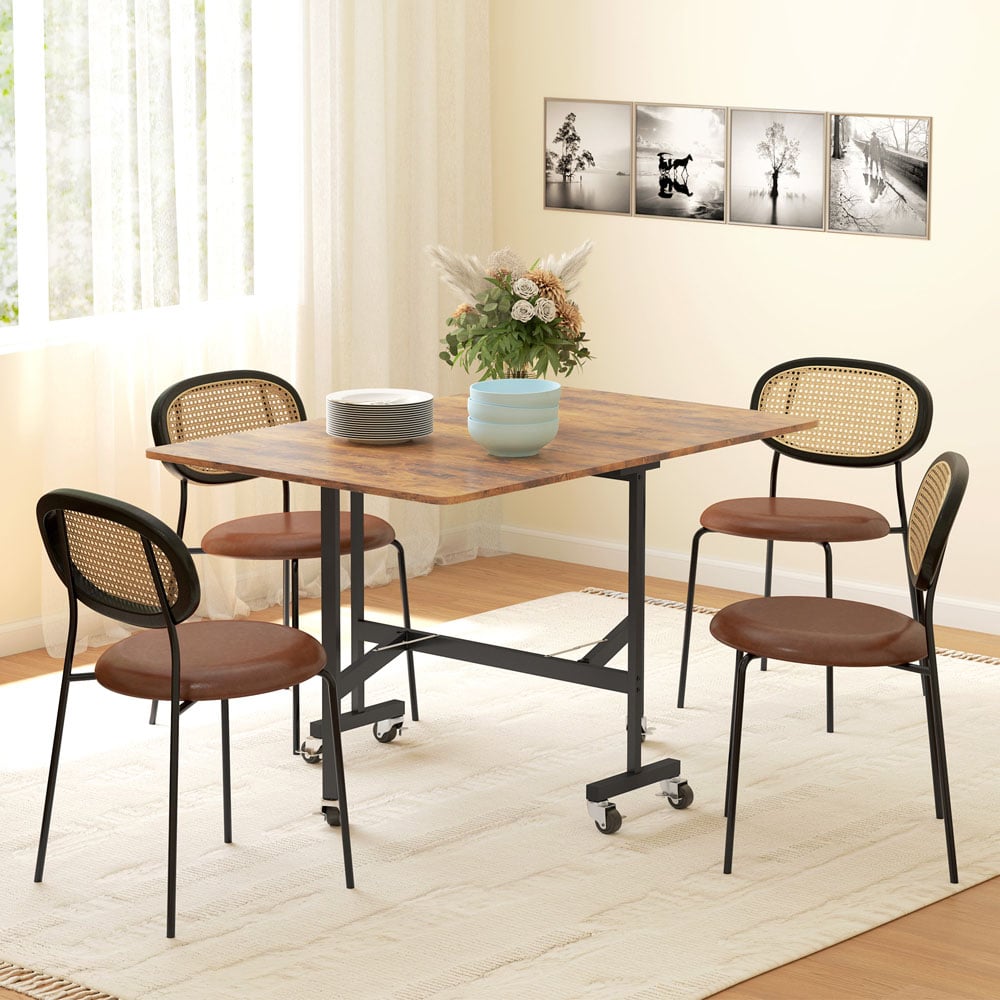 HOMCOM 6 Seater Brown Drop Leaf Mobile Dining Table Image 4
