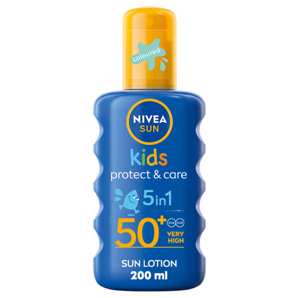 Nivea Sun Kids Protect and Care Coloured Sun Cream Spray SPF50+ 200ml Image 1