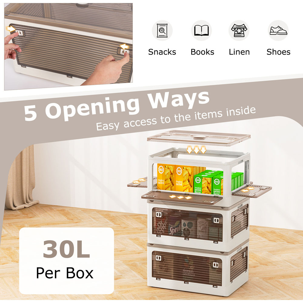 Costway 90L White Stackable Collapsible Plastic Storage Bin with Lid Set of 3 Image 8