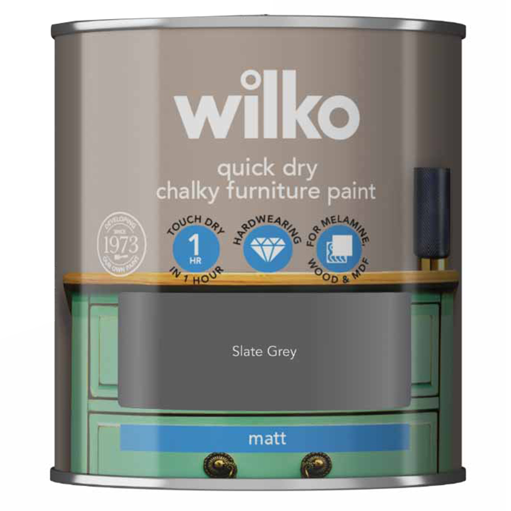 Wilko Quick Dry Chalky Paint Slate Grey 250ml Image 2
